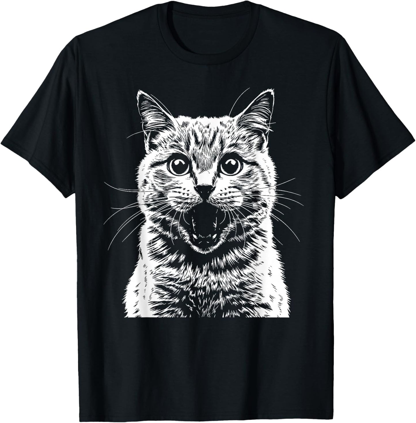 Silhouette Cat Head Illustration Idea Cat Design , Black, S T-Shirt - T-Shirt | Black