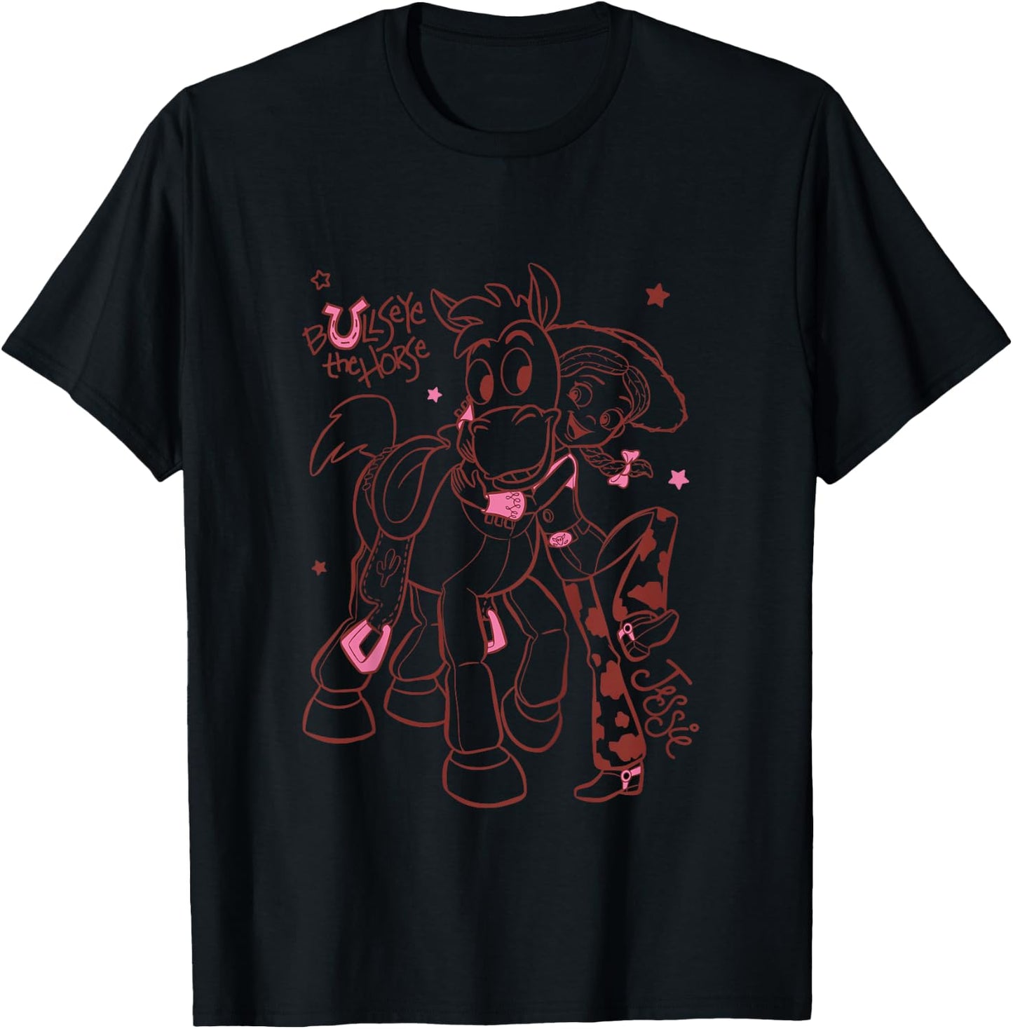 Kids Pixar Toy Story Jessie And Bullseye Outline , Pink, 2 T-Shirt - T-Shirt | Black
