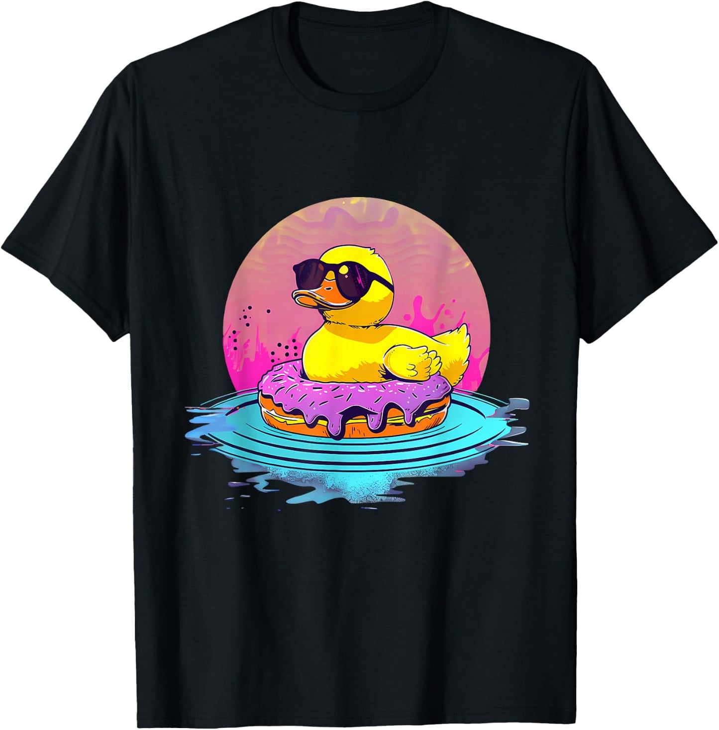 Rubber Duckie Donut Rubber Duckling Sunset Rubber Duck T-Shirt - T-Shirt | Black