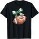 Coquette Football with Green Bow, Cute Team Spirit Sports T-Shirt - T-Shirt | Black