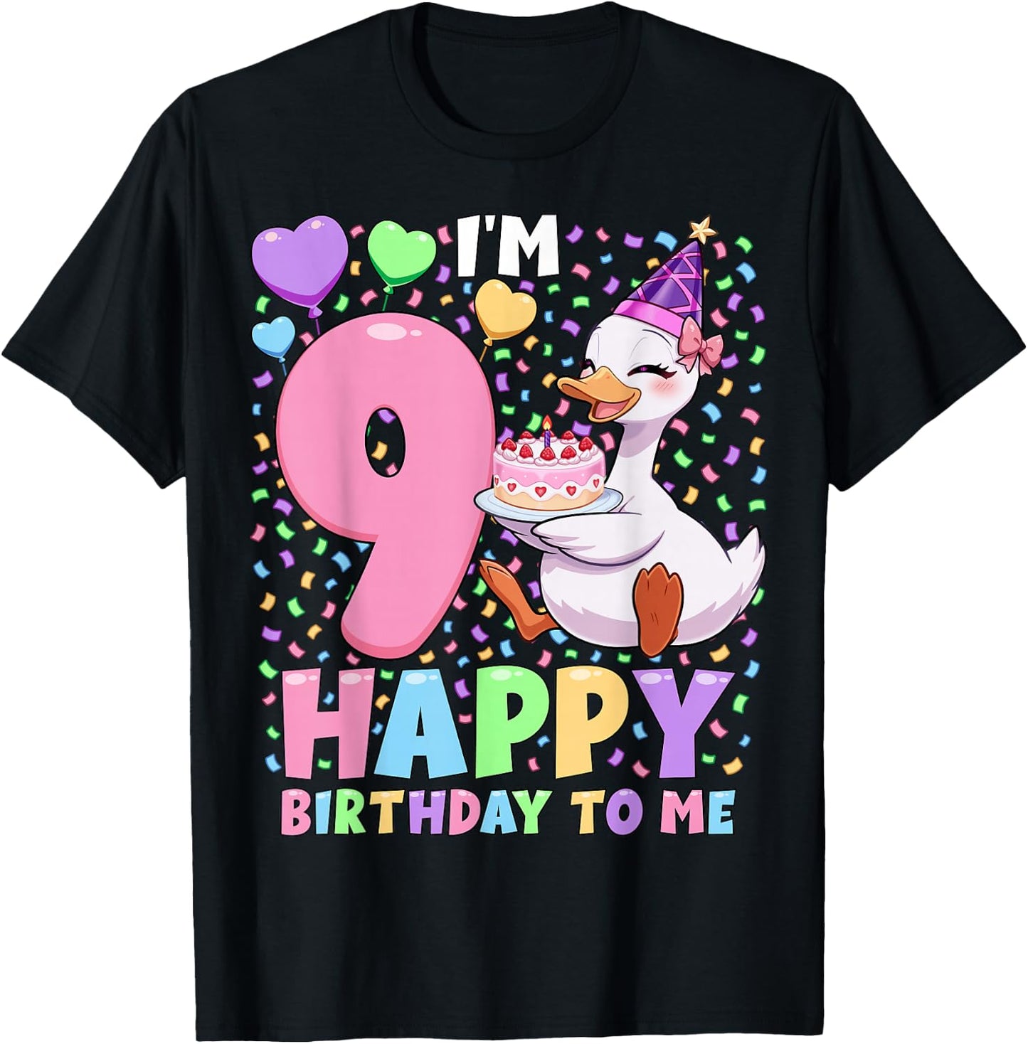 Silly Goose Birthday Shirt 9 | 9th Birthday Girl Goose T-Shirt - T-Shirt | Black