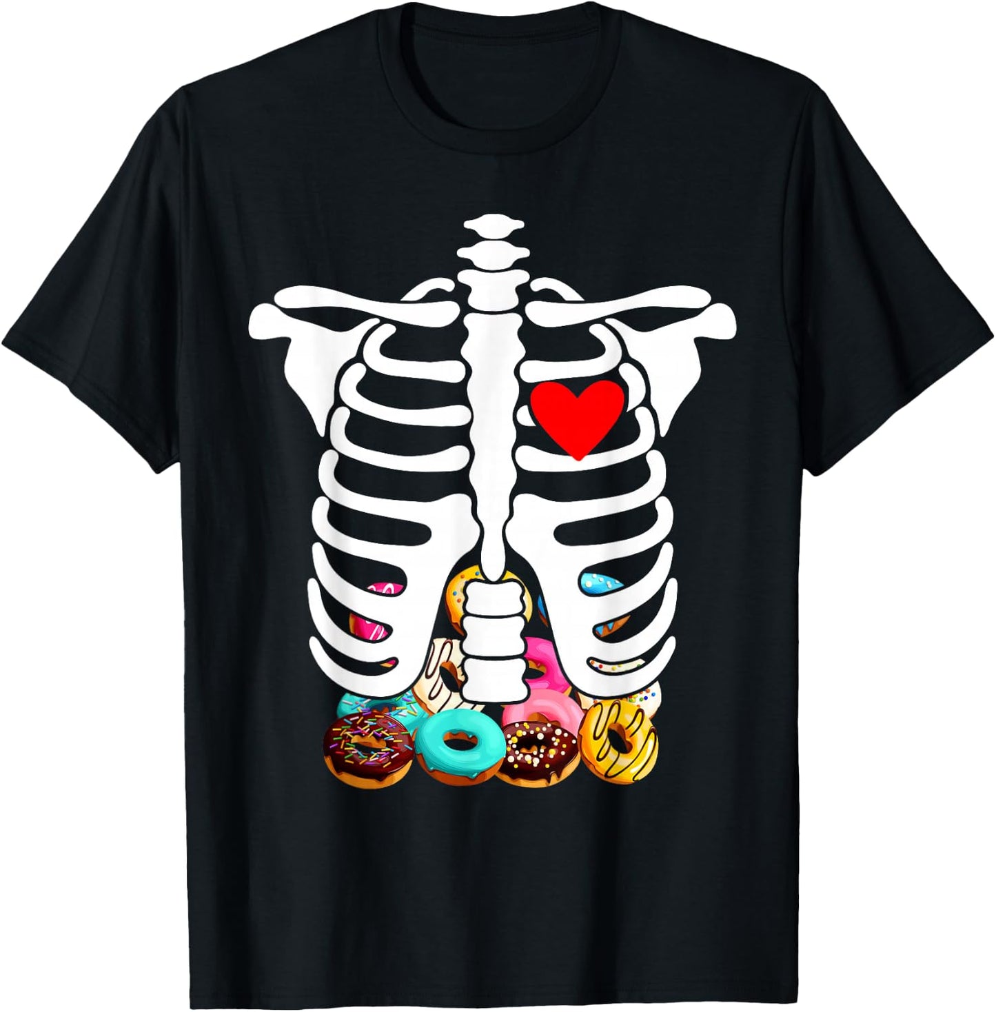 Rib Cage Skeleton X-Ray Donuts Halloween Skeleton Costume T-Shirt - T-Shirt | Black