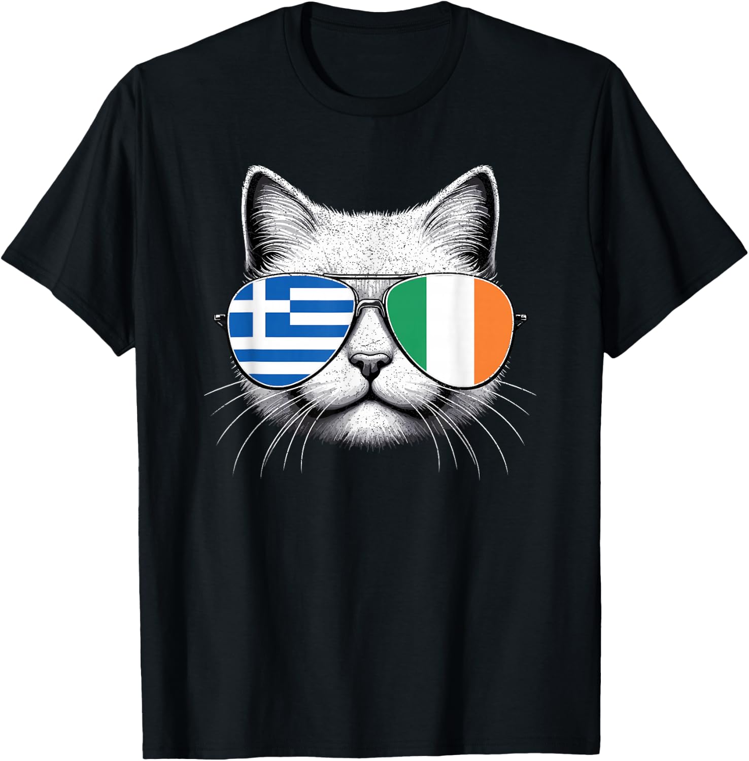 Greek Irish Flag Funny Cat Greece Ireland Mix Heritage T-Shirt - T-Shirt | Black