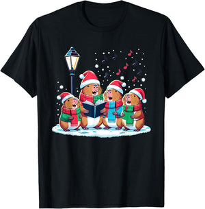 Festive Winter Capybara Christmas T-Shirt - T-Shirt | Black