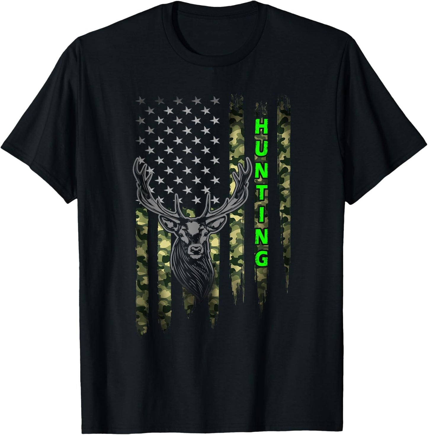 Patriotic Whitetail Buck Deer Hunting American Camouflage Small T-Shirt - T-Shirt | Black