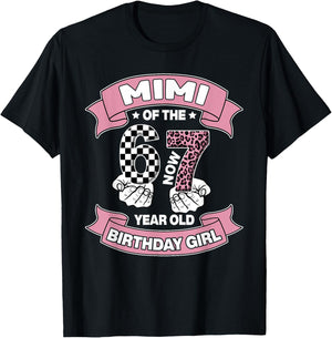 Mimi 67 Birthday 7 Years Old Ribbon Leopard Family T-Shirt - T-Shirt | Black