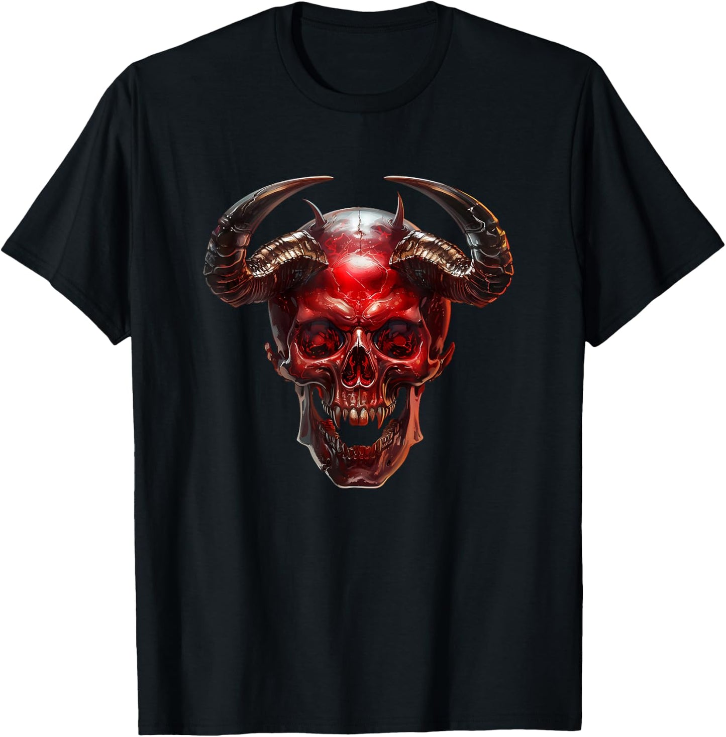 Satanic Goth Skull With Occult Devil Horns Red Demon T-Shirt - T-Shirt | Black