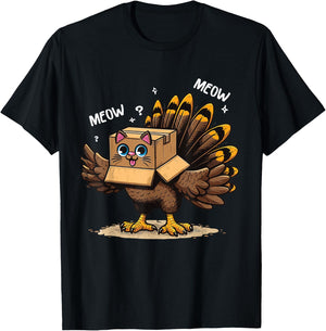 Thanksgiving Turkey Cat Meow Funny Men Women Thanksgiving T-Shirt - T-Shirt | Black