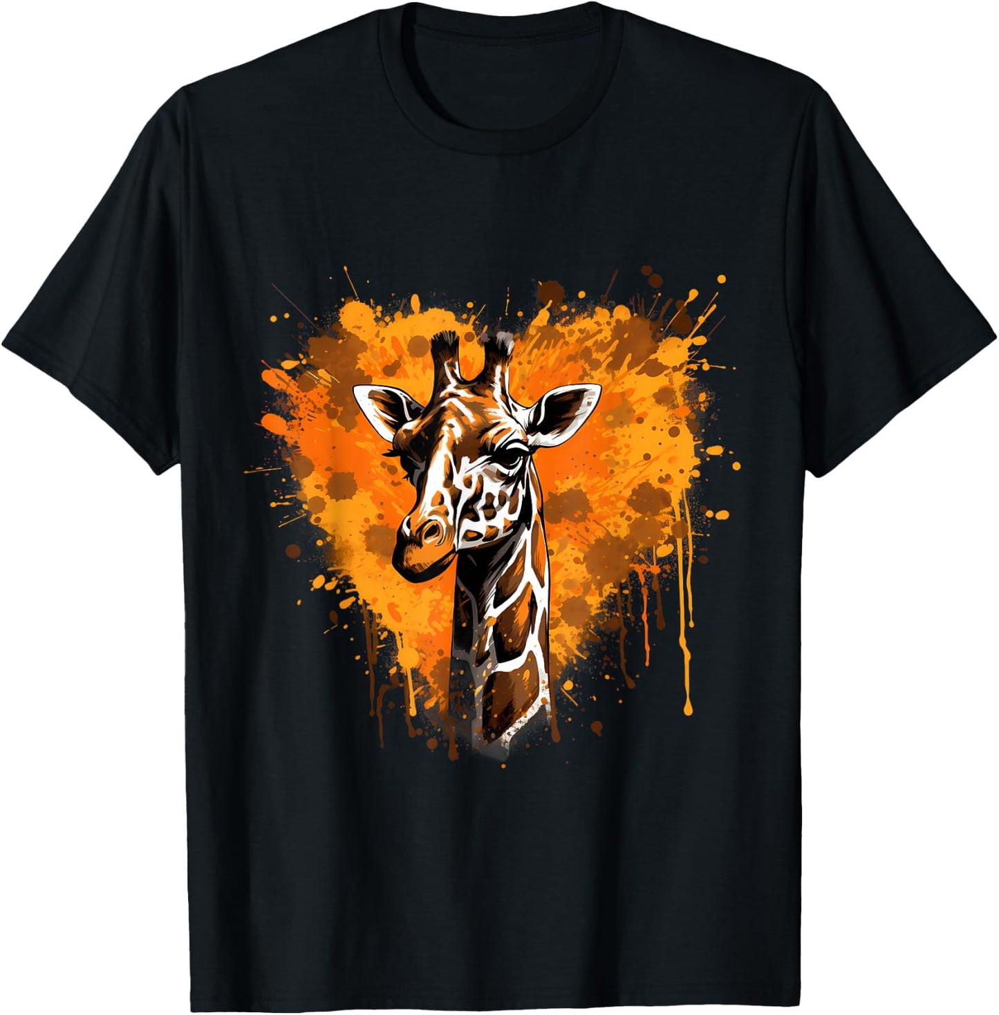 Giraffe Splash Heart Artwork Wildlife Animal Art Portrait T-Shirt - T-Shirt | Black