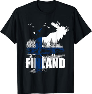 Finland Flag Moose Finland T-Shirt - T-Shirt | Black