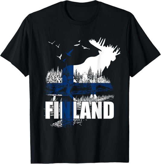 Finland Flag Moose Finland T-Shirt - T-Shirt | Black