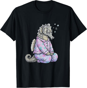 Funny Sleepy Seahorse Pyjamas and Girls T-Shirt - T-Shirt | Black