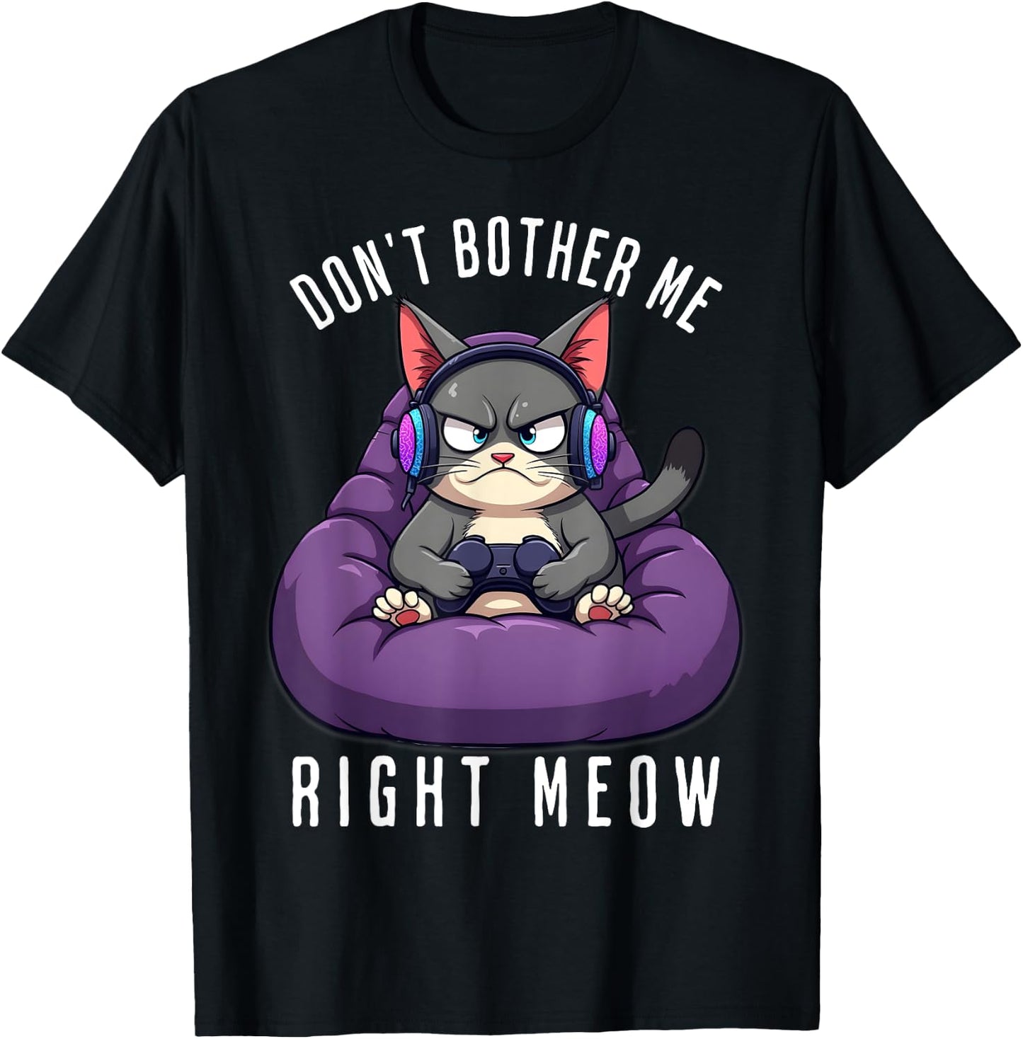 Funny Gamer Cat Gaming For Video Gamers Boys Men T-Shirt - T-Shirt | Black