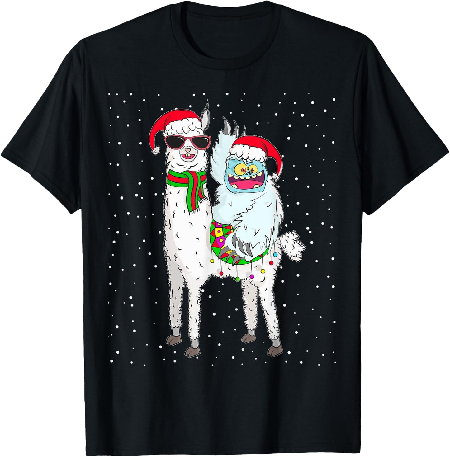 Yeti To Party Santa Hat Llama Christmas Pajama Xmas Gift T-Shirt - T-Shirt | Black