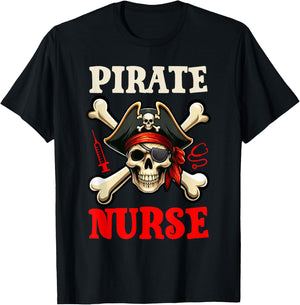 Pirate Nurse Costume Skull Horror Pirate Funny Job Team T-Shirt - T-Shirt | Black