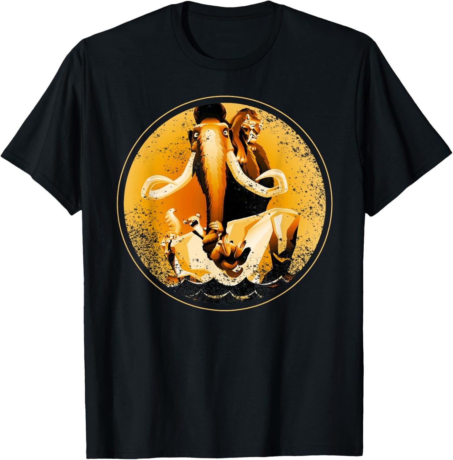 Ice Age Manfred Diego Sid and Scrat Sepia T-Shirt - T-Shirt | Black