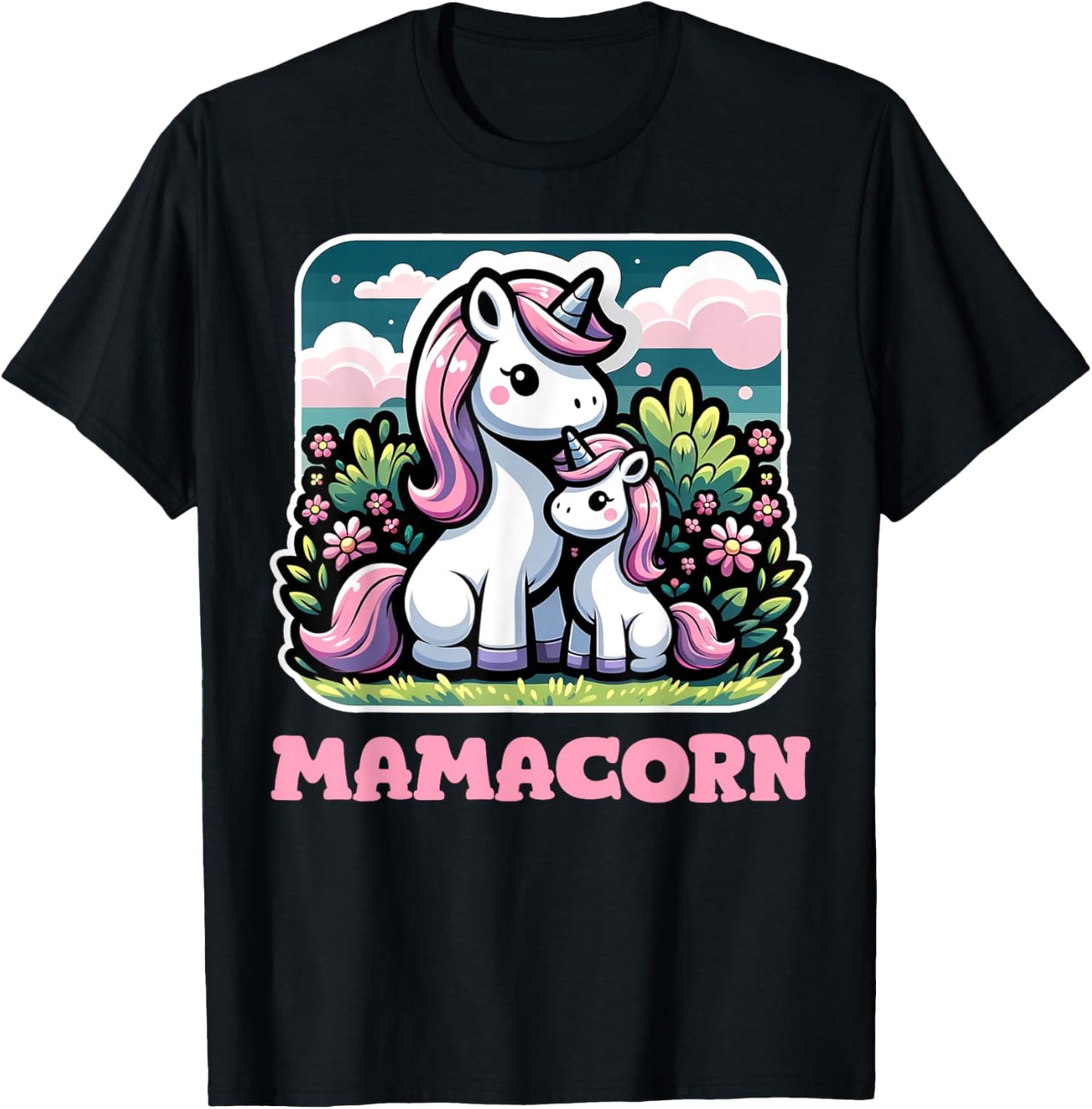 Mamacorn Funny Unicorn Mom Graphic T-Shirt - T-Shirt | Black