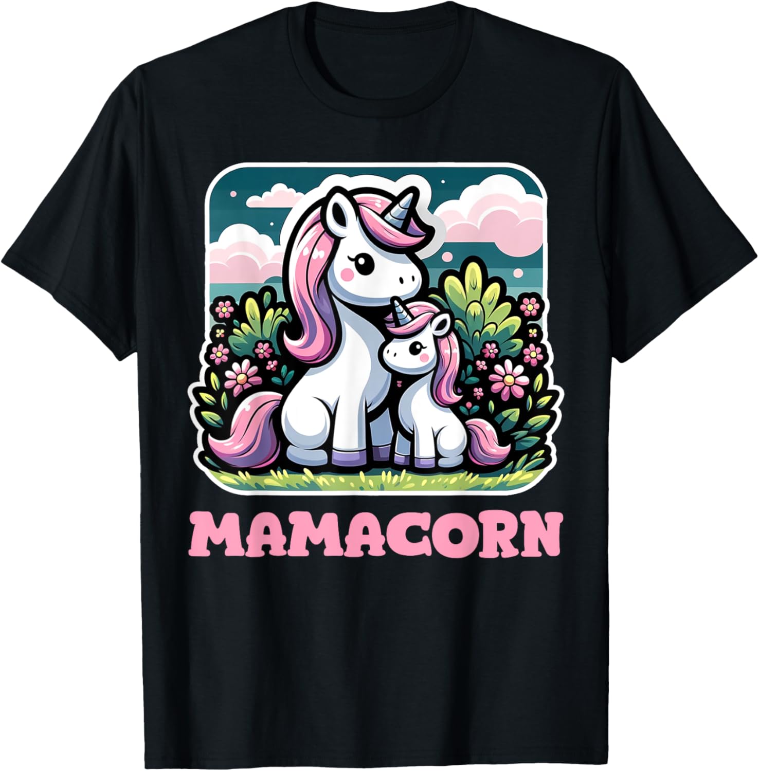 Mamacorn Funny Unicorn Mom Graphic T-Shirt - T-Shirt | Black