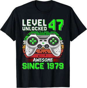 Level 47 Unlocked Awesome Since 1979 Video Gamer 47th Bday T-Shirt - T-Shirt | Black