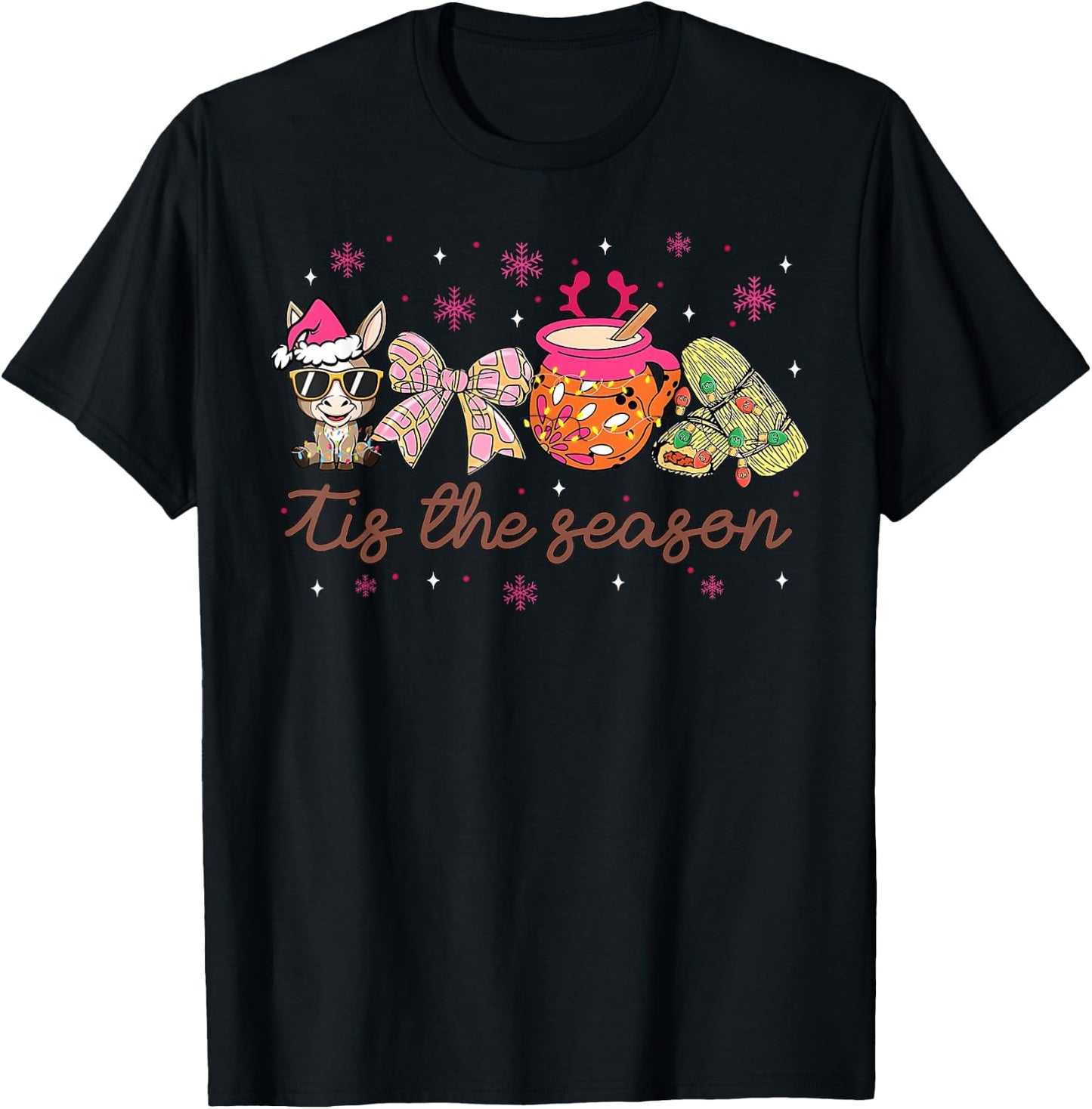 Tis The Season Tamales Mexican Coquette Bow Cafe De Olla T-Shirt - T-Shirt | Black
