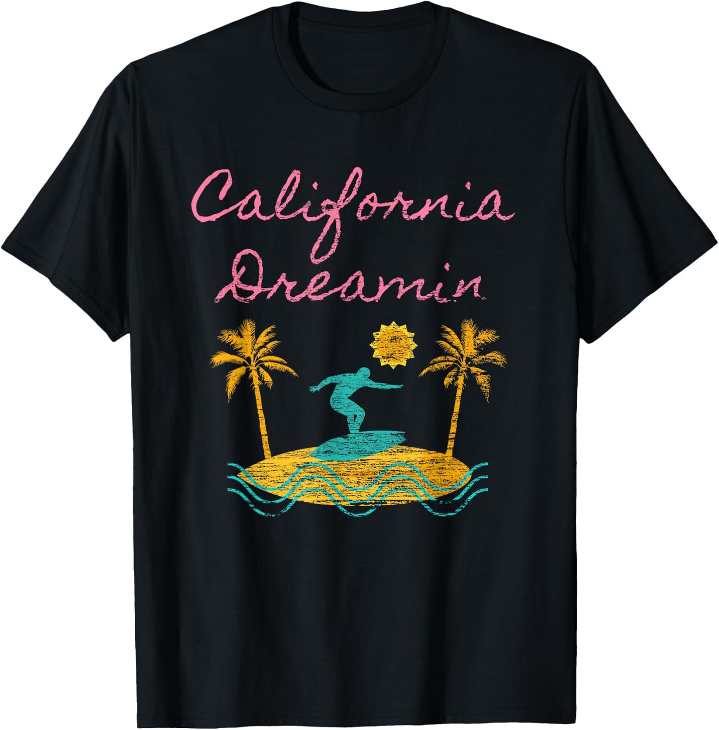 California Dreamin Surfing Retro Dreaming T-Shirt - T-Shirt | Black