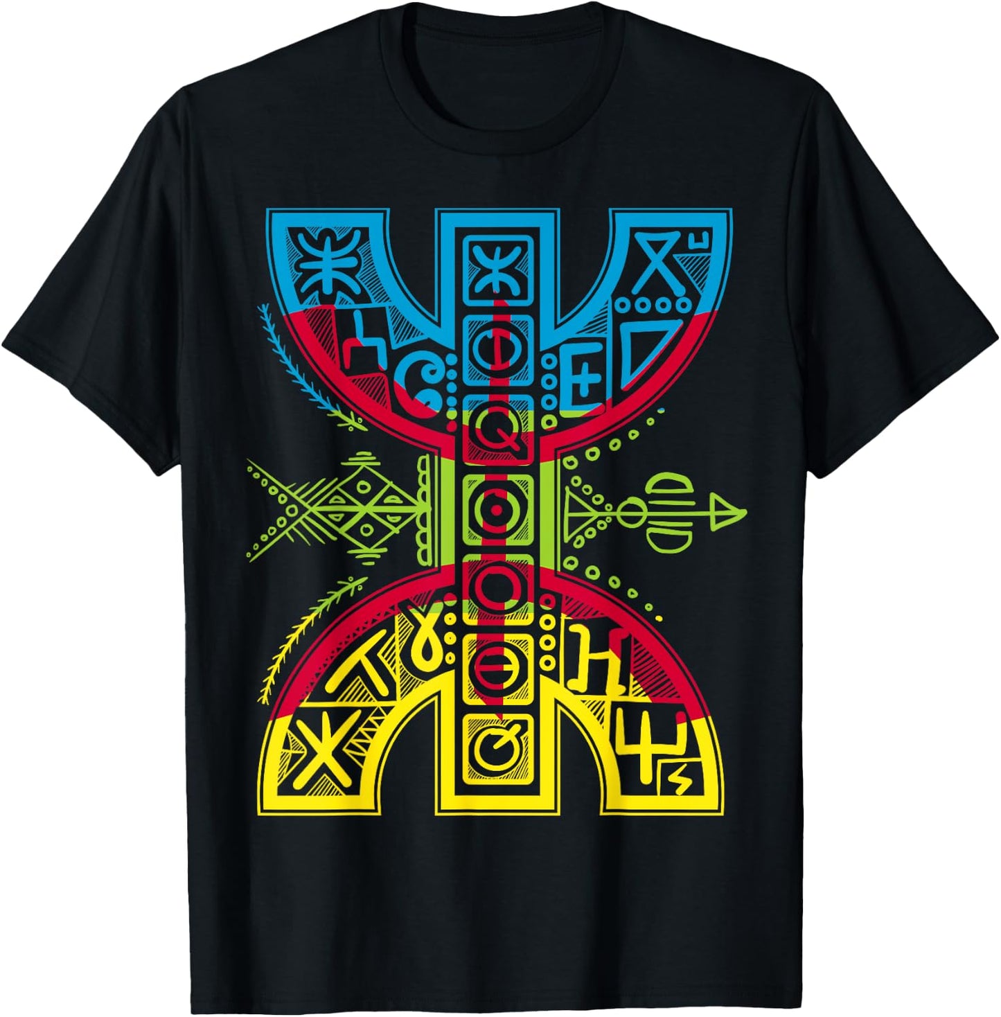 Amazigh Flag with YAZ Tifinagh Symbol Berbers Libere , Black T-Shirt - T-Shirt | Black