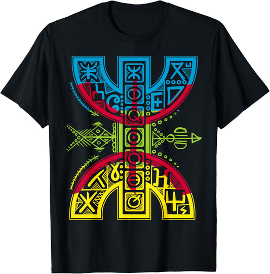Amazigh Flag with YAZ Tifinagh Symbol Berbers Libere , Black T-Shirt - T-Shirt | Black