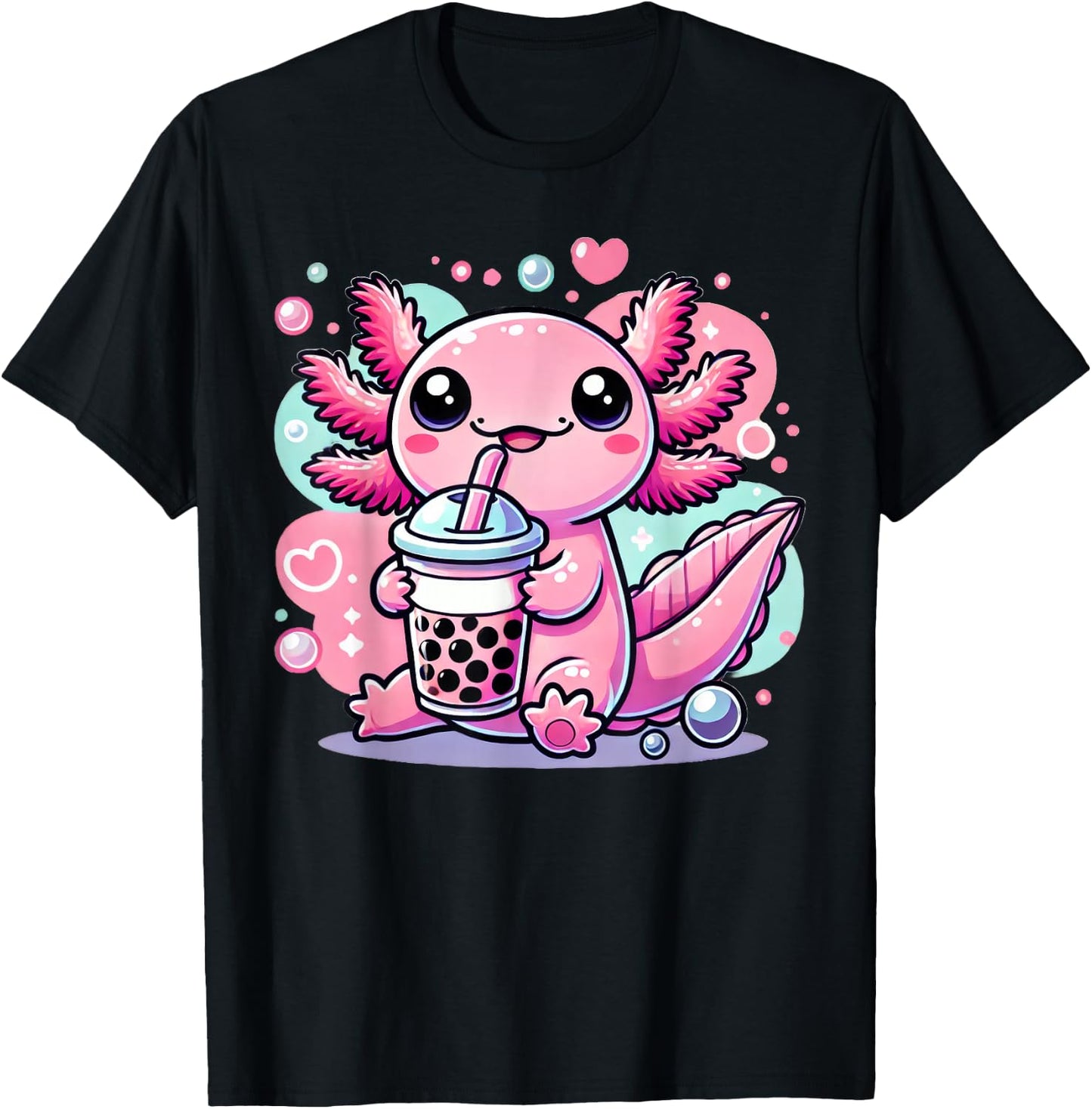 Kawaii Axolotl Bubble Boba Tea T-Shirt - T-Shirt | Black
