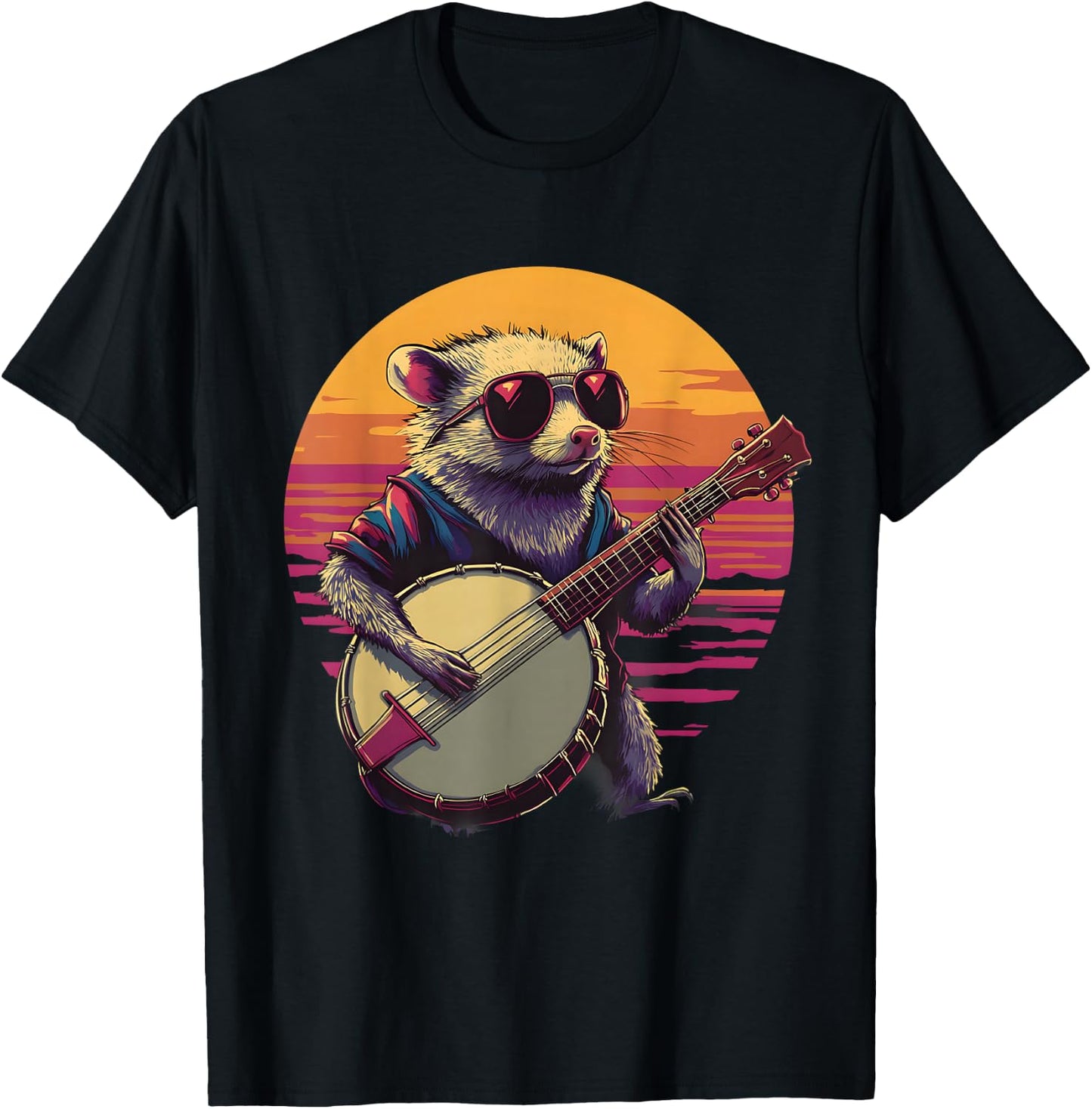Banjo Possum Bluegrass Banjo Player Opossum Playing Banjo T-Shirt - T-Shirt | Black