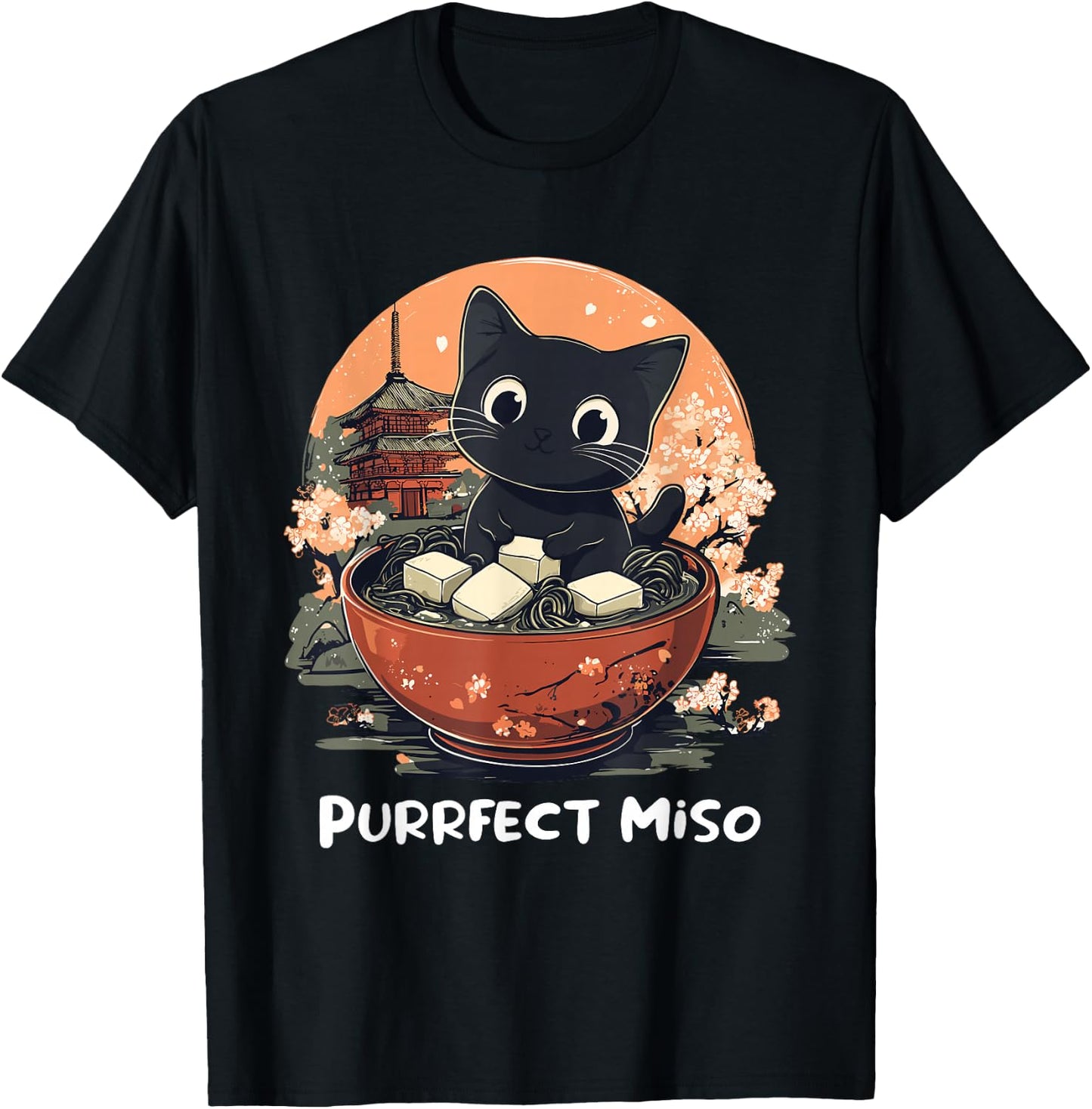 Cute Cat Lover Design Miso Soup Funny Cat T-Shirt - T-Shirt | Black