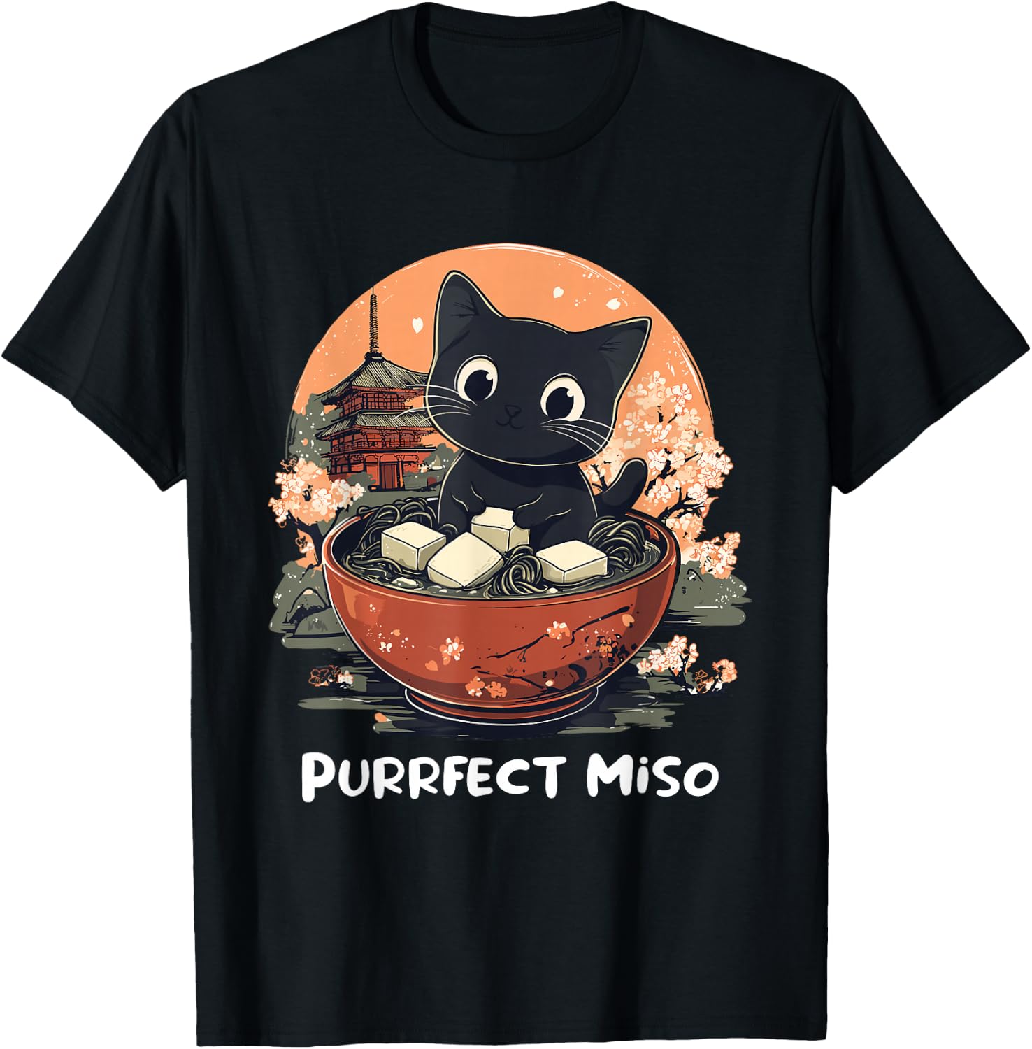 Cute Cat Lover Design Miso Soup Funny Cat T-Shirt - T-Shirt | Black