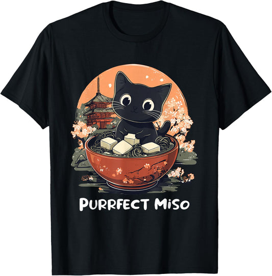 Cute Cat Lover Design Miso Soup Funny Cat T-Shirt - T-Shirt | Black