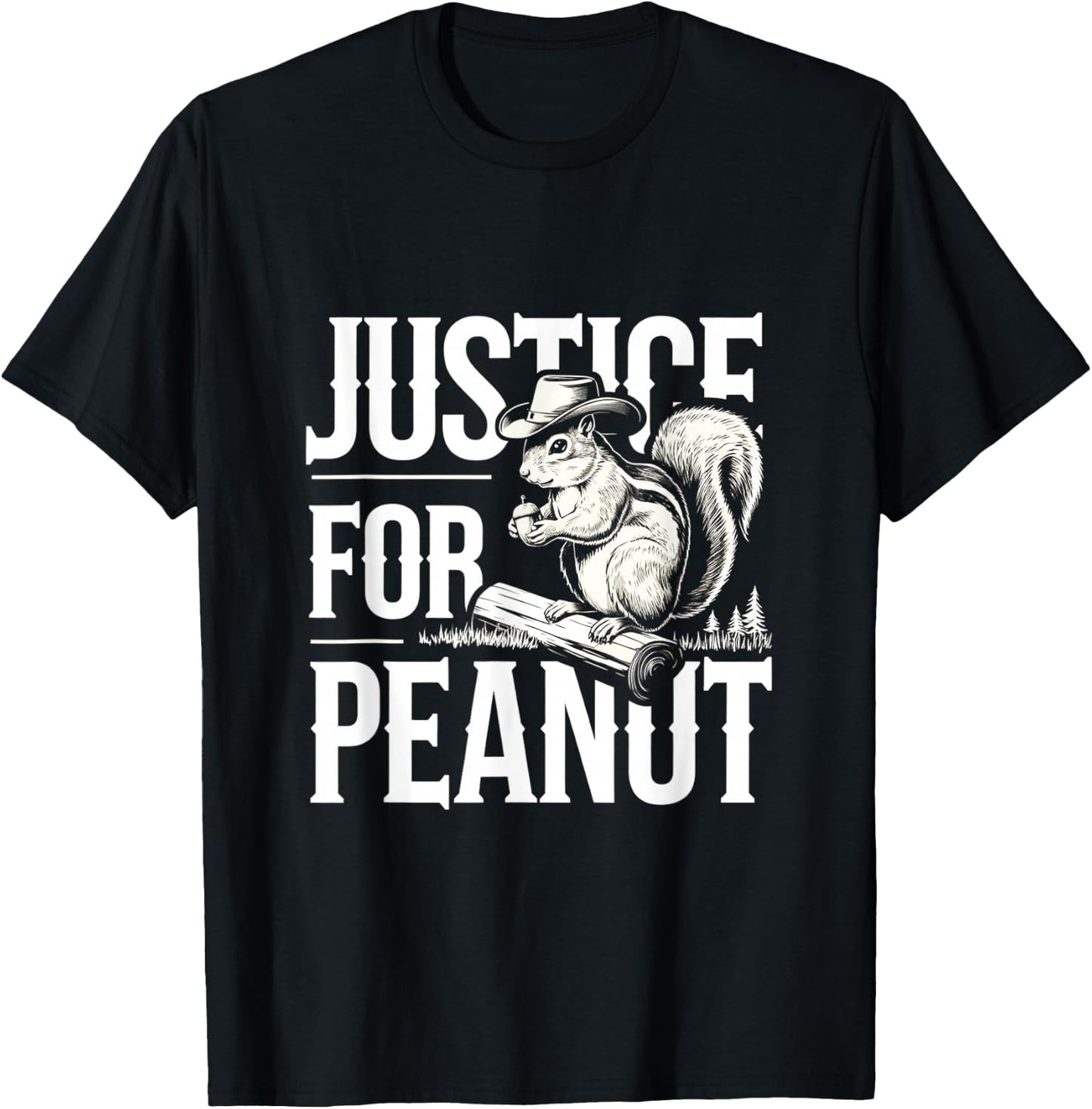 Justice For Peanut The Squirrel - Cute Squirrel Cowboy Hat T-Shirt - T-Shirt | Black