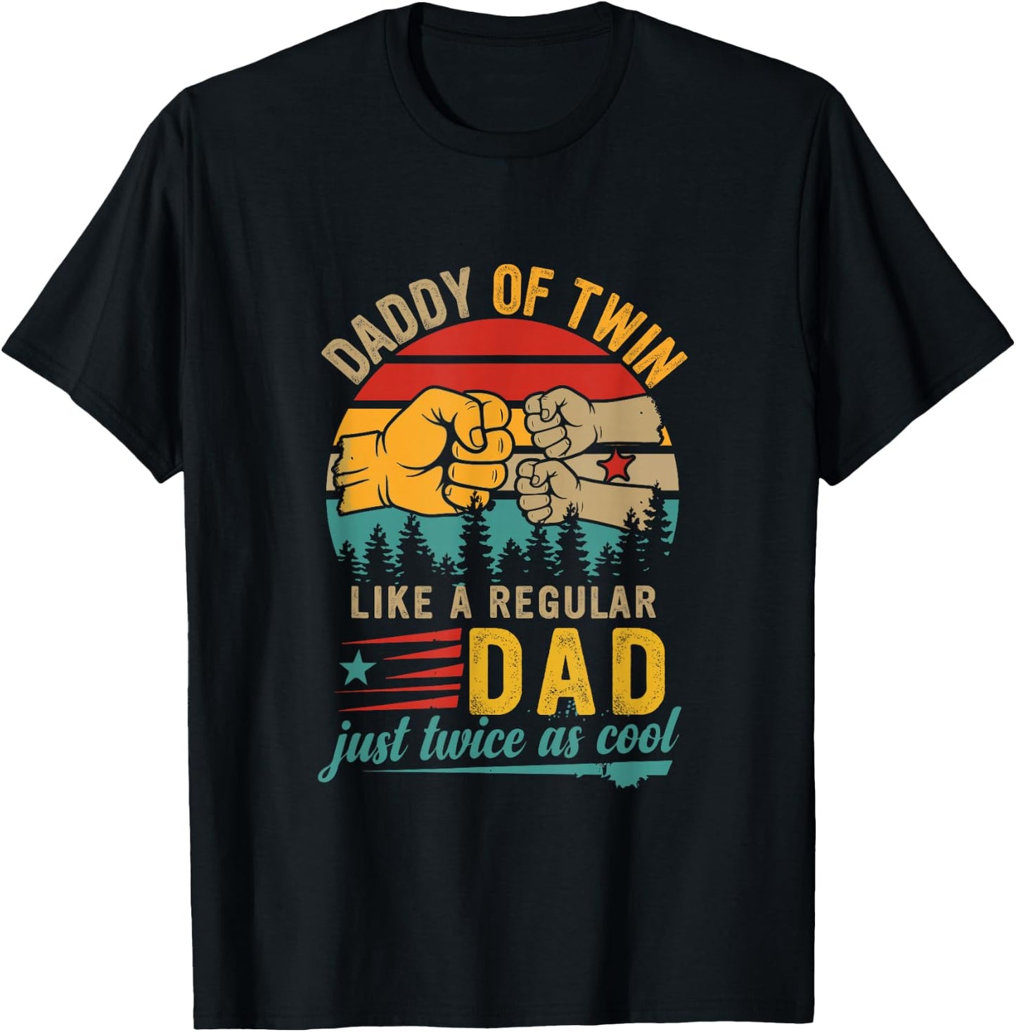 Vintage Daddy of Twin Definition Twice Cool Father's Day T-Shirt - T-Shirt | Black
