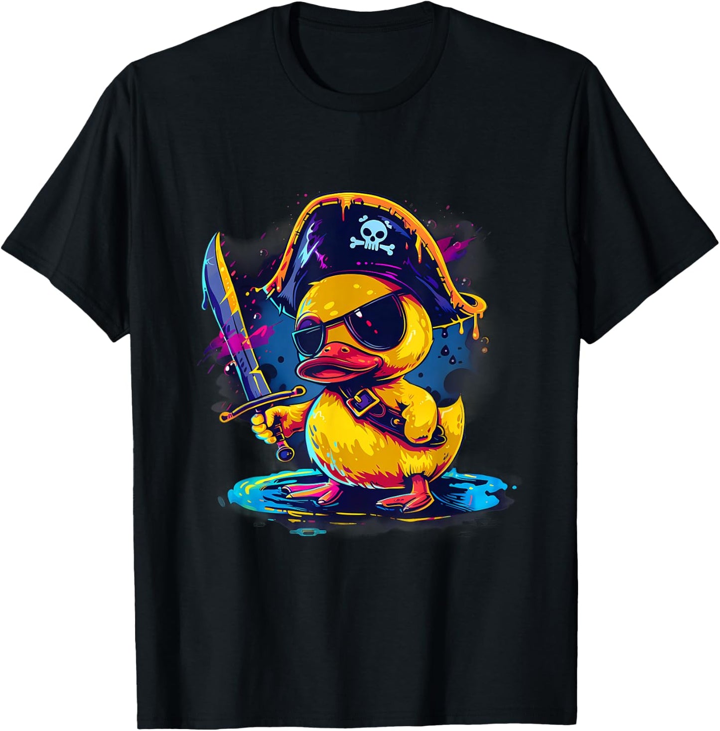Rubber Duck Pirate Rubber Duckling Artwork Funny Rubber Duck T-Shirt - T-Shirt | Black
