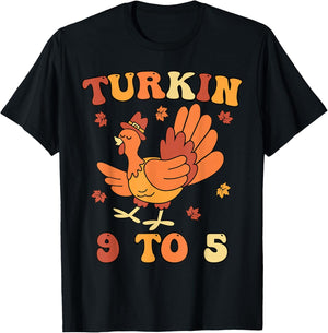 Turkin 9 To 5 Matching Family Thanksgiving Turkey Turkin 9-5 T-Shirt - T-Shirt | Black