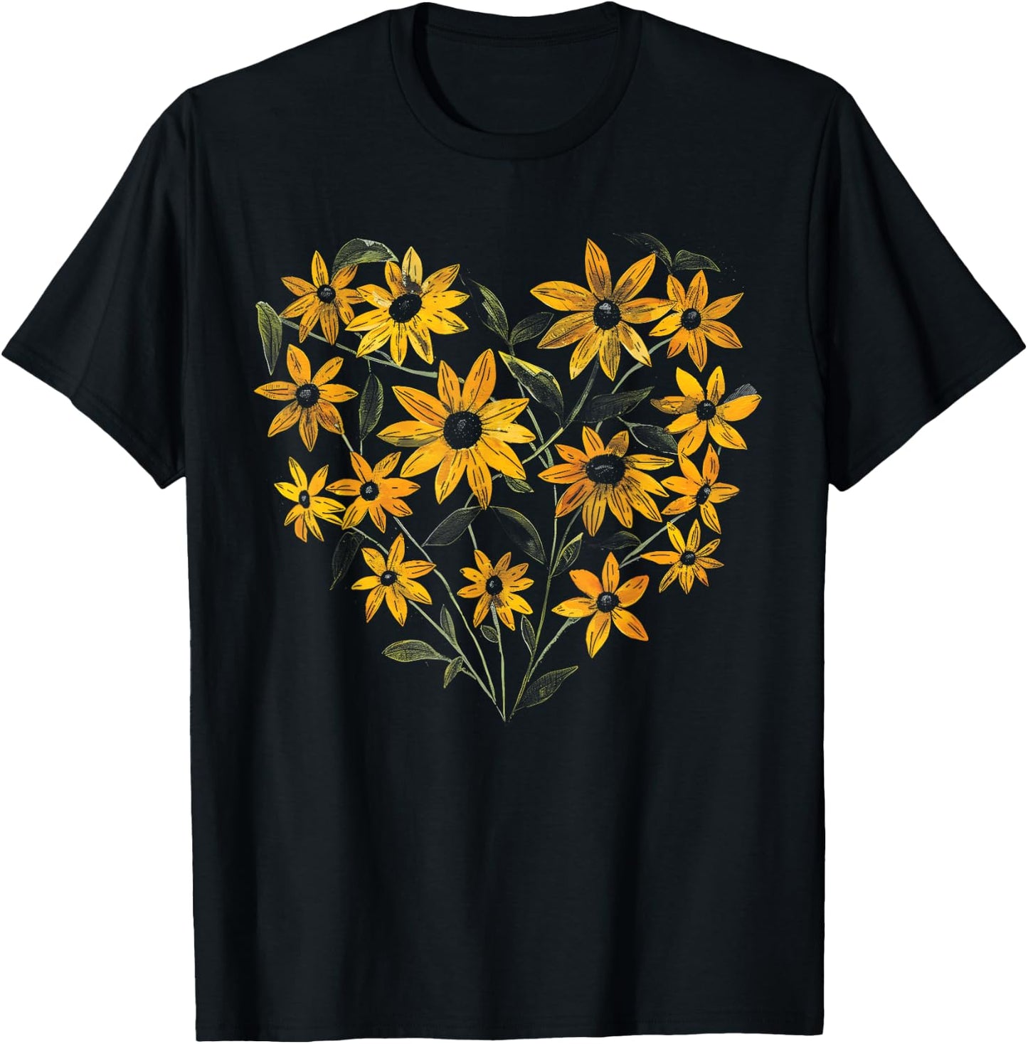 Black Eyed Susan Flower Girl Heart Valentine's Day Plant Mom T-Shirt - T-Shirt | Black