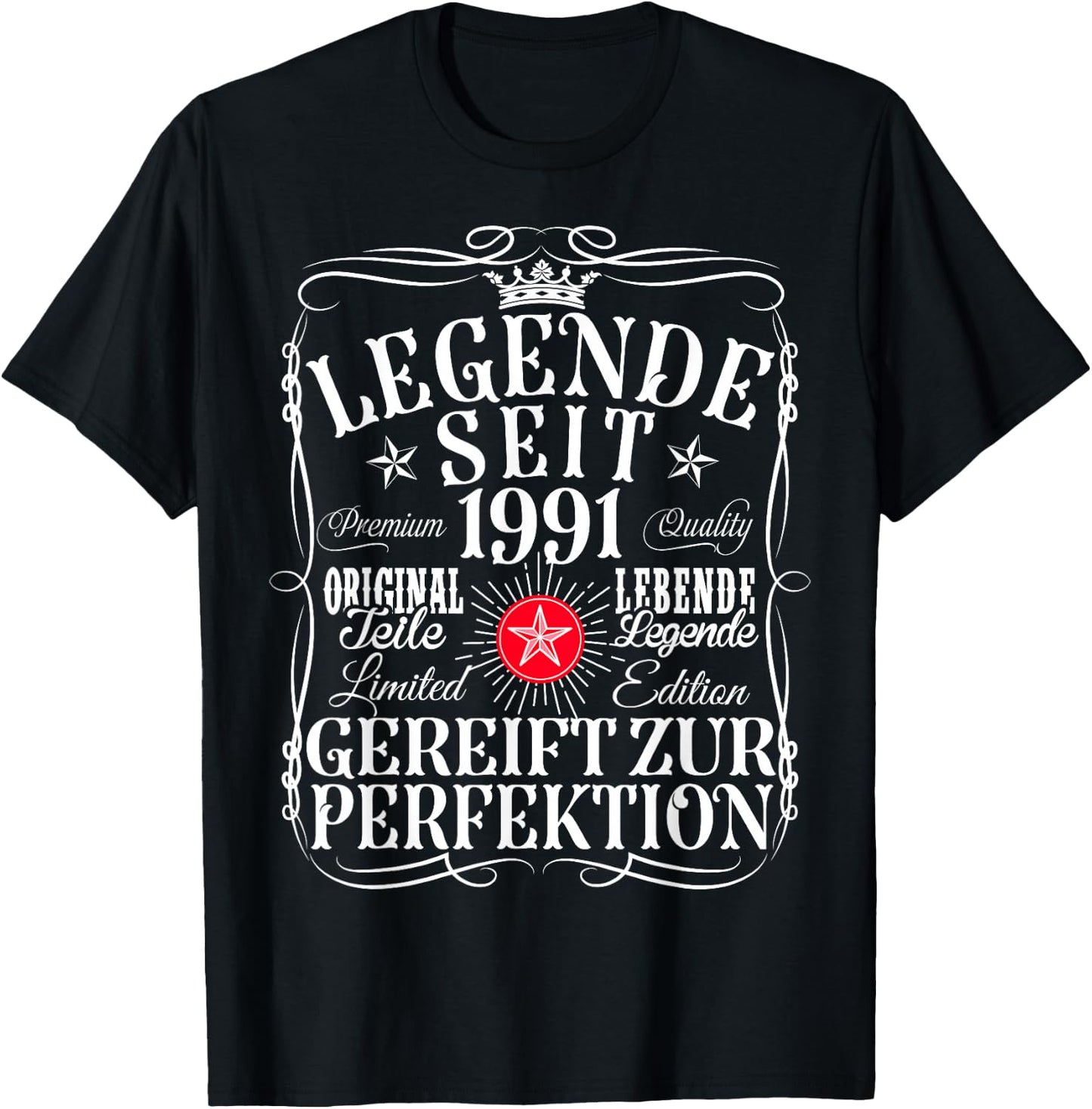 34th Birthday Man Woman 34 Years 1991 Decorative Funny Gift , black, S T-Shirt - T-Shirt | Black