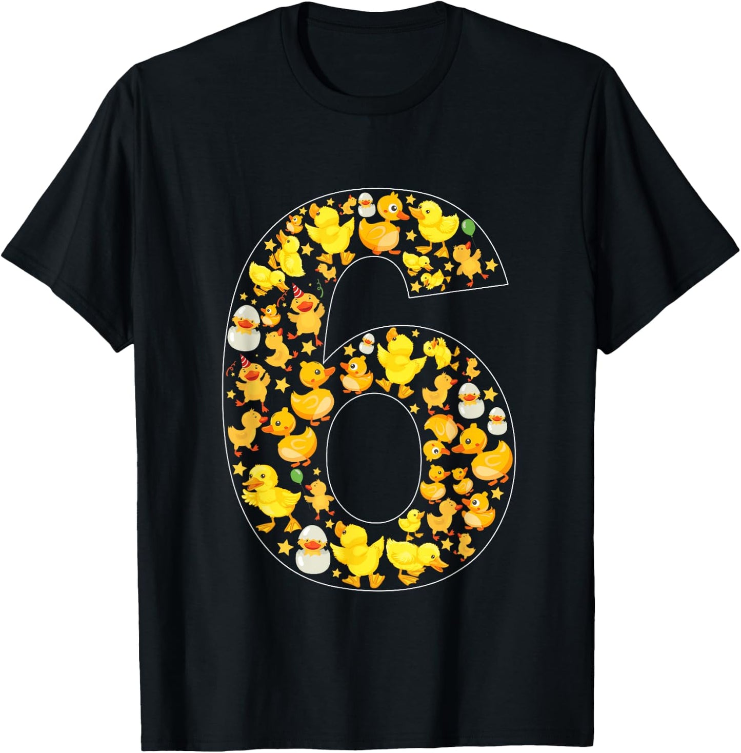 6th Birthday Cute Duck Theme 6 Year Old Boy Girl Birthday T-Shirt - T-Shirt | Black