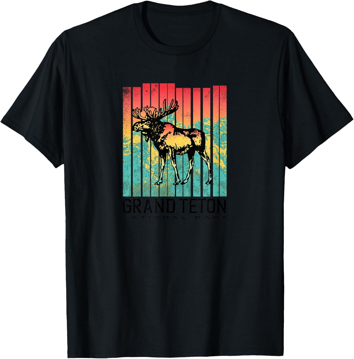 Grand Teton National Park Retro Colorful Moose T-Shirt - T-Shirt | Black