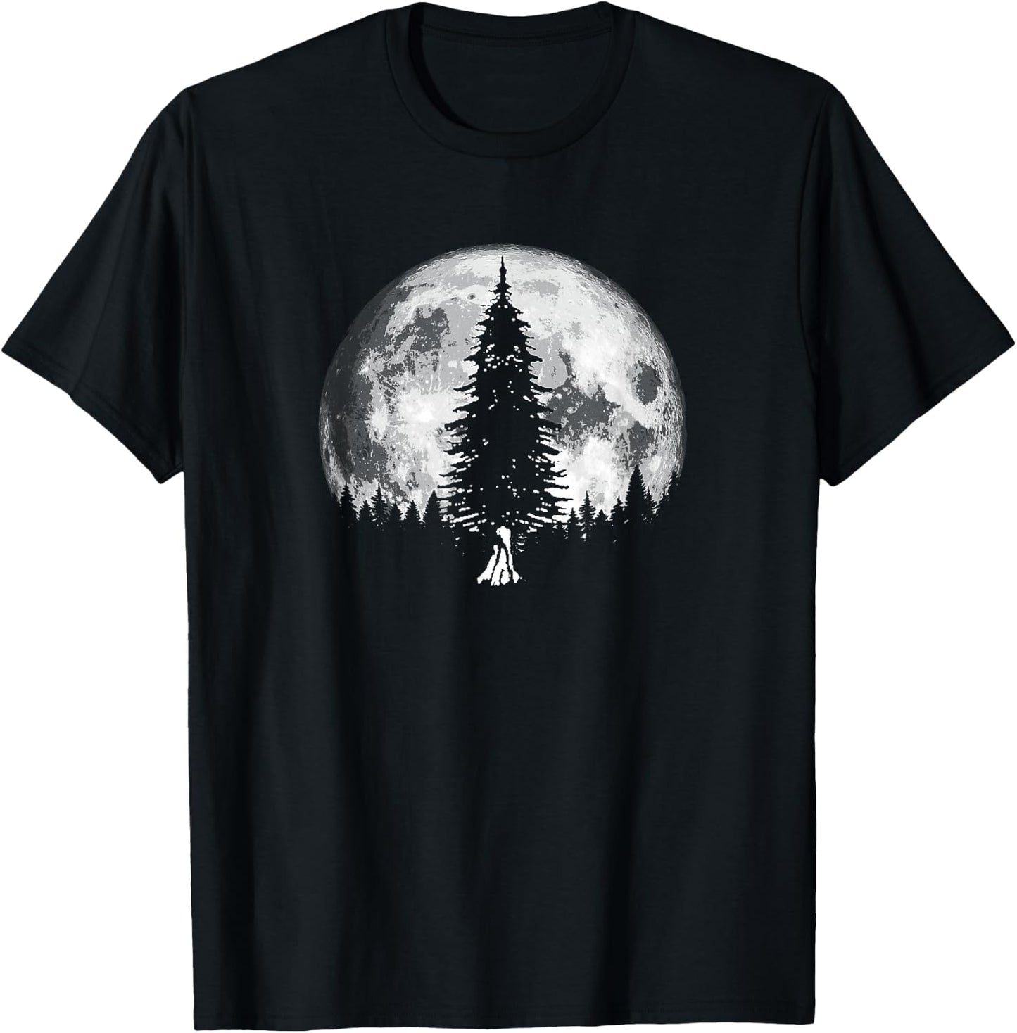 Retro full moon and minimalist pine tree vintage graphic T-Shirt - T-Shirt | Black