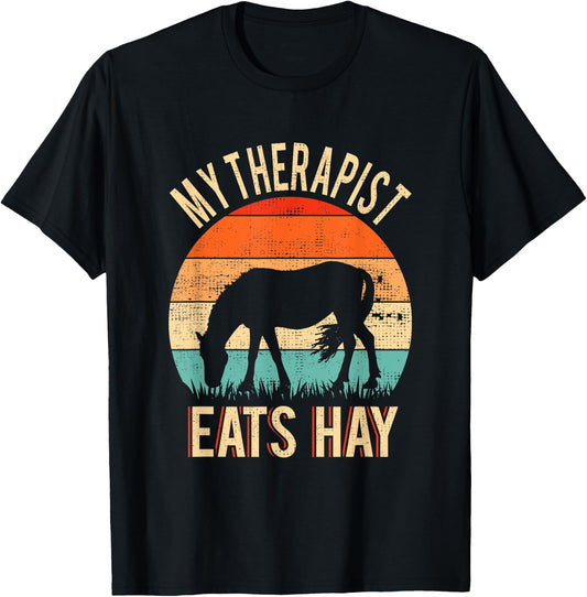 Funny "My Therapist Eats Hay" - Horseback Riding T-Shirt - T-Shirt | Black