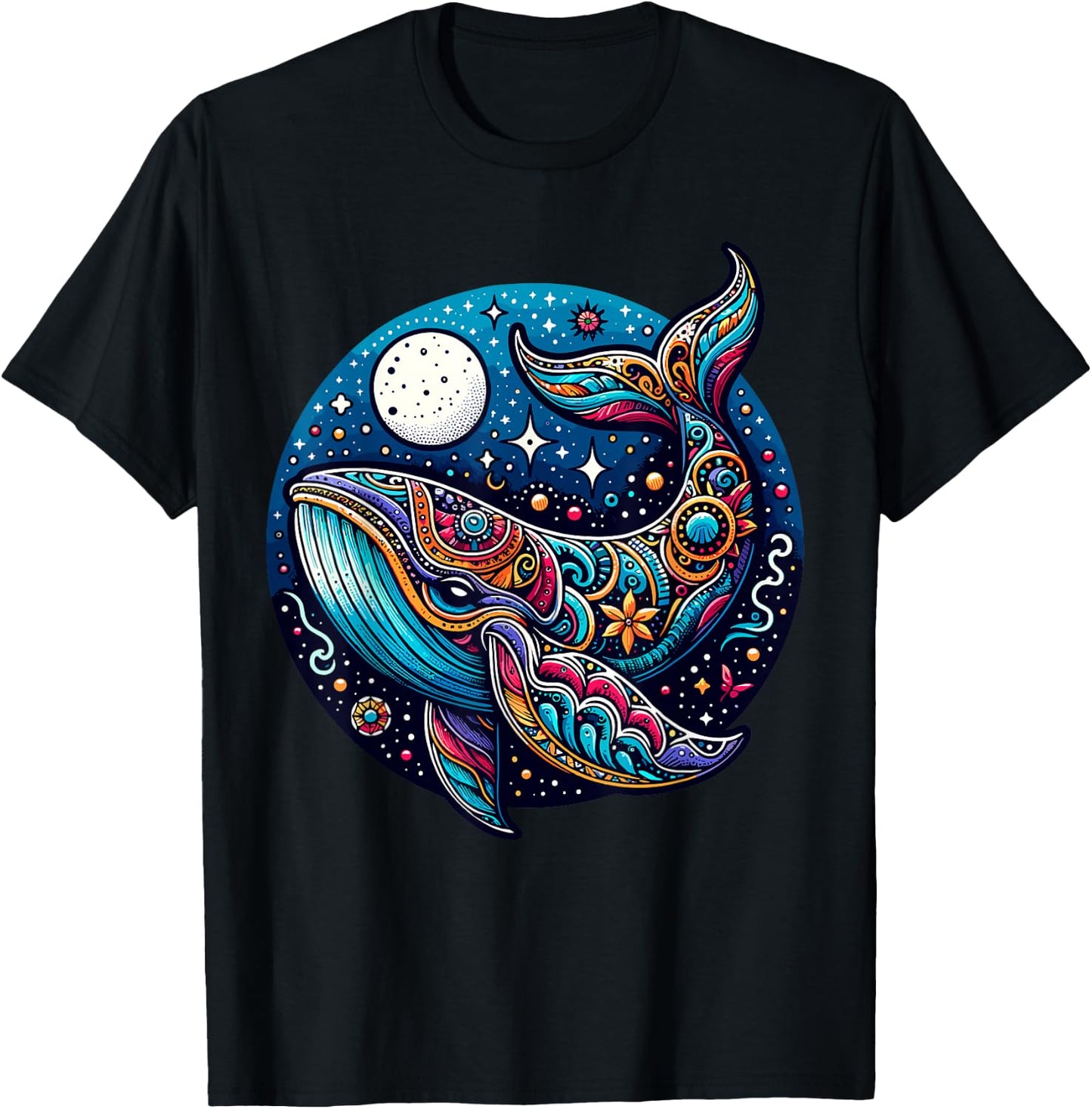 Celestial Cosmic Boho Blue Whale T-Shirt - T-Shirt | Black