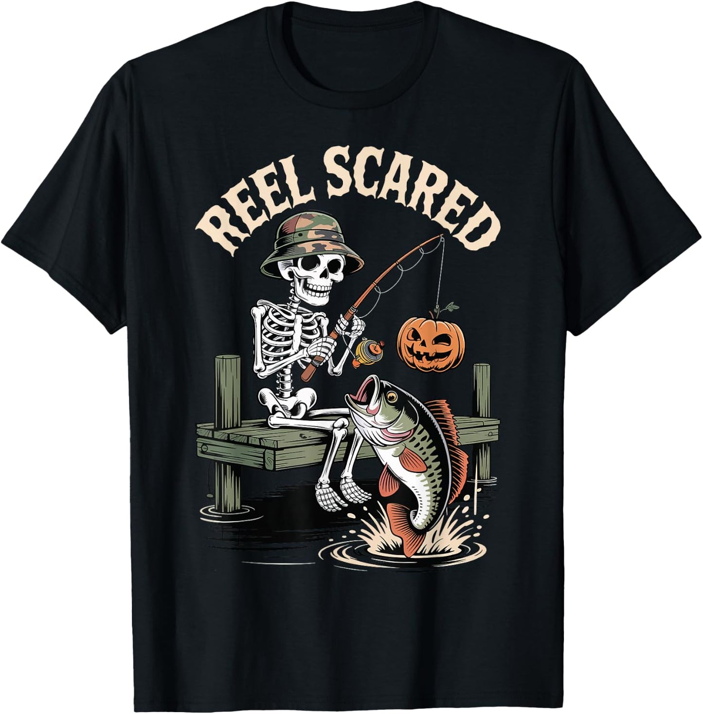 Reel Scared Funny Fishing Halloween T-Shirt - T-Shirt | Black