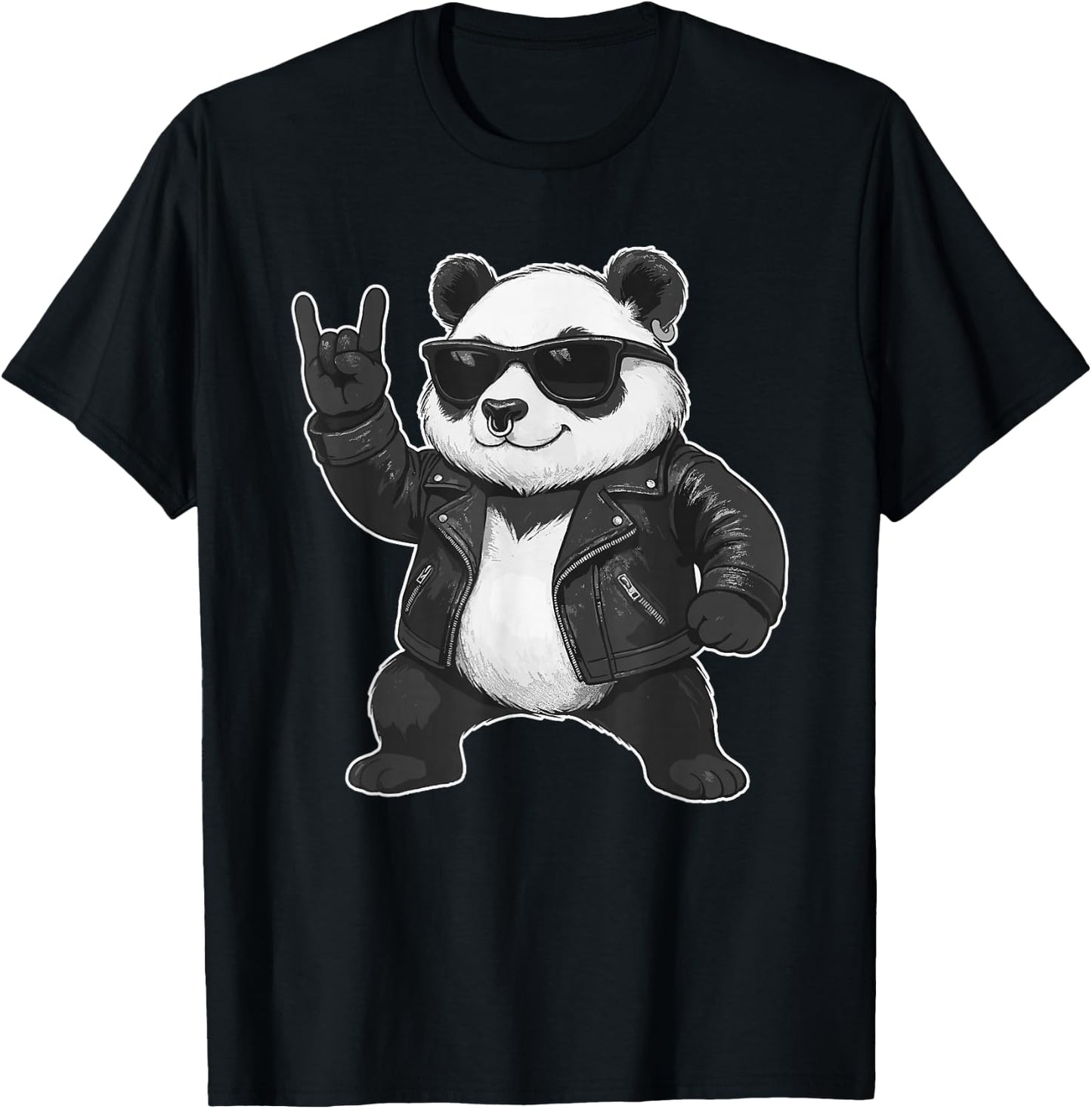 Panda & Rock Music, Rock Hand, Kids & Boys, Funny Rocker T-Shirt - T-Shirt | Black