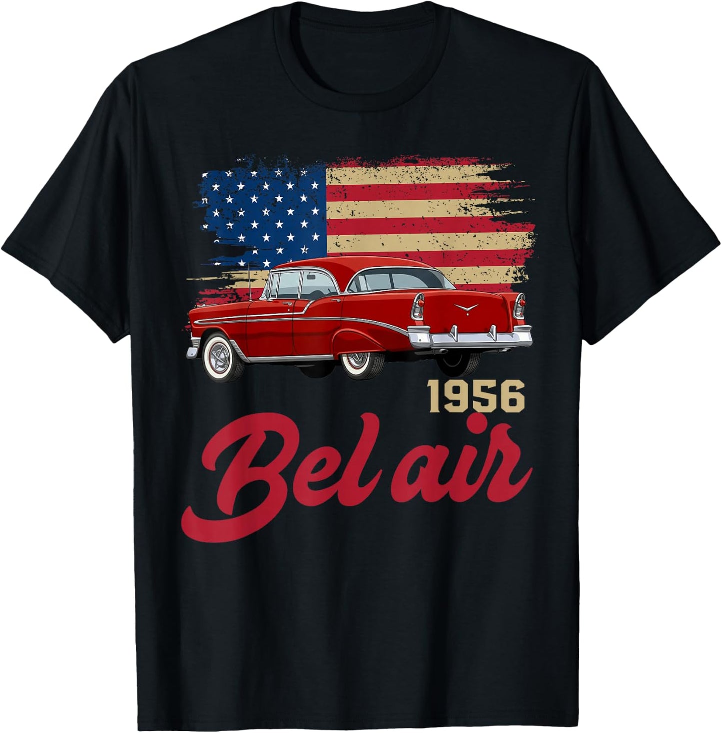 1956 56 Bel air American Flag 90s Silhouette Old Classic T-Shirt - T-Shirt | Black