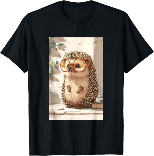 Hedgehog Cute Cub in Glasses Japan Anime Kawaii T-Shirt - T-Shirt | Black