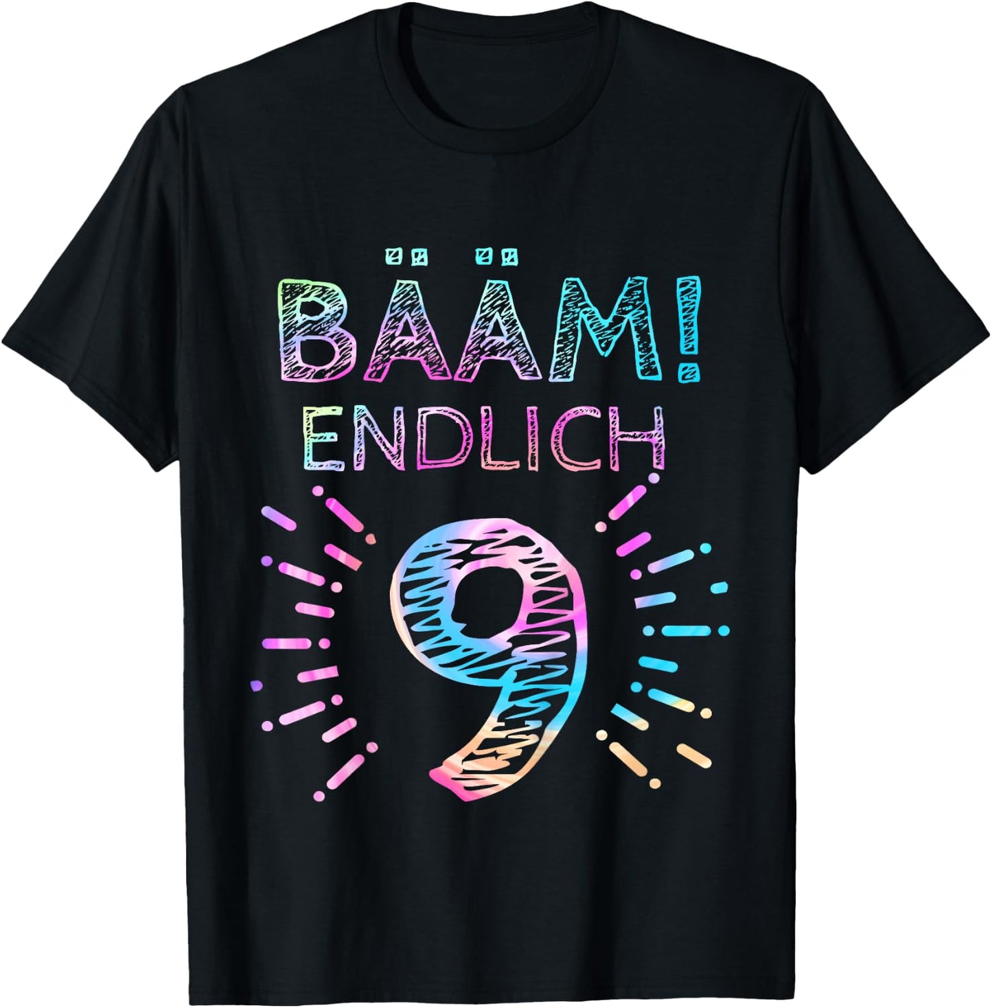 Girls' with German Text "Kinder Bääm! Endlich 9 Jahre 9th Birthday" [German Language], black T-Shirt - T-Shirt | Black