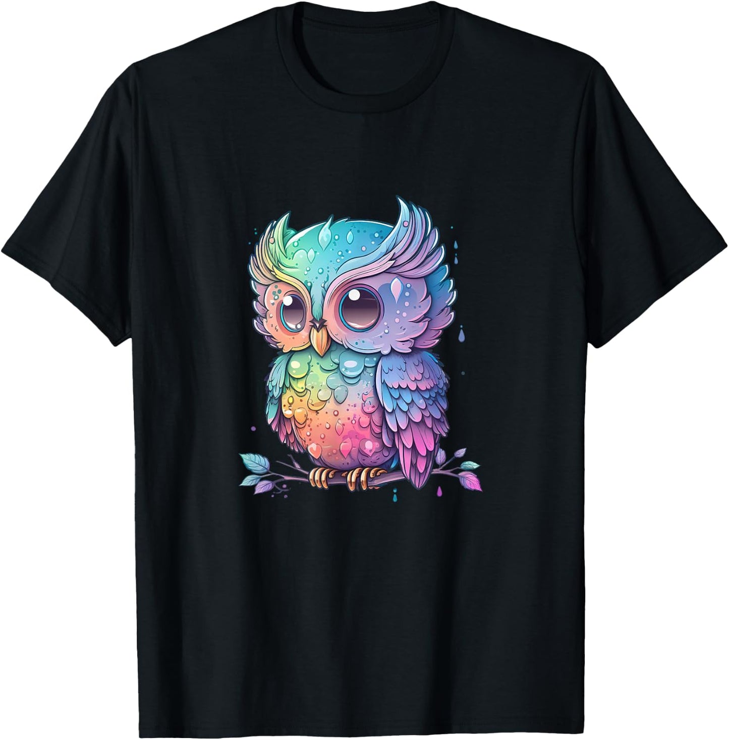 Bunte Eule mit großen Augen T-Shirt - T-Shirt | Black