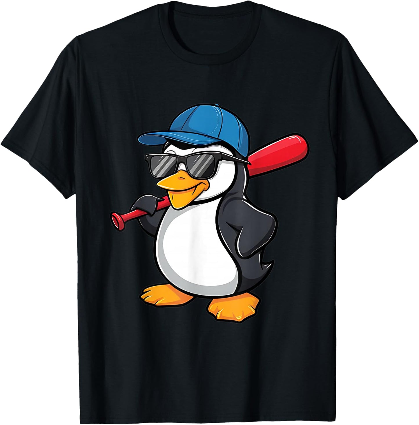 Penguin Baseball Panda Playing Baseball Penguin T-Shirt - T-Shirt | Black